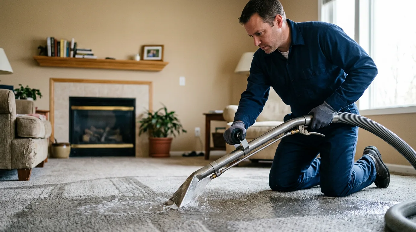 Water damage restoration technician working near Golden, MO